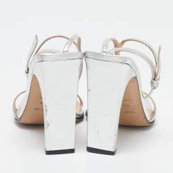 Pre Owned Sergio Rossi Silver Leather Ankle Strap Sandals Size 39