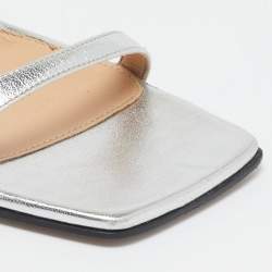 Pre Owned Sergio Rossi Silver Leather Ankle Strap Sandals Size 39