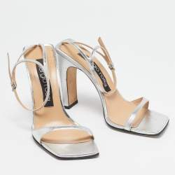 Pre Owned Sergio Rossi Silver Leather Ankle Strap Sandals Size 39