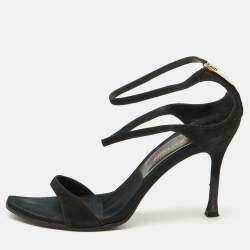 Sergio Rossi Black Suede Ankle Strap Sandals Size 35.5
