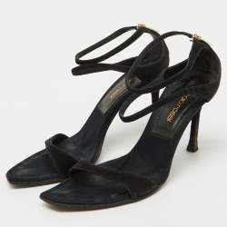 Sergio Rossi Black Suede Ankle Strap Sandals Size 35.5