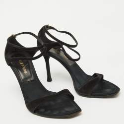 Sergio Rossi Black Suede Ankle Strap Sandals Size 35.5