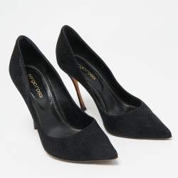 Sergio Rossi Black Canvas Pointed Toe Pumps Size 36