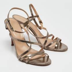 Sergio Rossi Metallic Leather Strappy Sandals Size 38.5