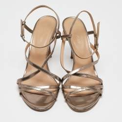 Sergio Rossi Metallic Leather Strappy Sandals Size 38.5