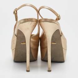 Sergio Rossi Gold Leather Peep Toe Platform Slingback Sandals Size 38