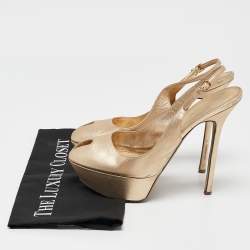 Sergio Rossi Gold Leather Peep Toe Platform Slingback Sandals Size 38