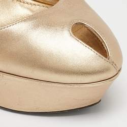 Sergio Rossi Gold Leather Peep Toe Platform Slingback Sandals Size 38