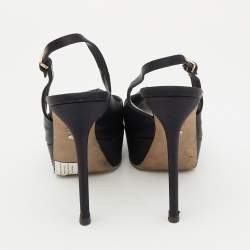 Pre Owned Sergio Rossi Black Satin Slingback Peep Toe Pumps Size 37.5