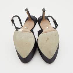 Pre Owned Sergio Rossi Black Satin Slingback Peep Toe Pumps Size 37.5