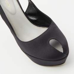Pre Owned Sergio Rossi Black Satin Slingback Peep Toe Pumps Size 37.5