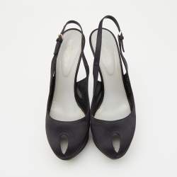 Pre Owned Sergio Rossi Black Satin Slingback Peep Toe Pumps Size 37.5