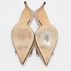 Pre Owned Sergio Rossi Beige Mesh Crystal Embellished Mules Size 39.5