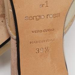 Pre Owned Sergio Rossi Beige Mesh Crystal Embellished Mules Size 39.5