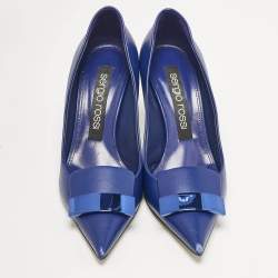 Pre Owned Sergio Rossi Blue Leather Pointed Toe Pumps Size 38.5