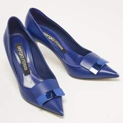 Pre Owned Sergio Rossi Blue Leather Pointed Toe Pumps Size 38.5