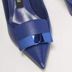 Pre Owned Sergio Rossi Blue Leather Pointed Toe Pumps Size 38.5