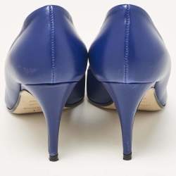 Pre Owned Sergio Rossi Blue Leather Pointed Toe Pumps Size 38.5