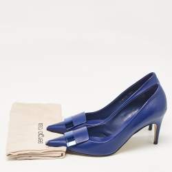 Pre Owned Sergio Rossi Blue Leather Pointed Toe Pumps Size 38.5