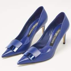 Pre Owned Sergio Rossi Blue Leather Pointed Toe Pumps Size 38.5