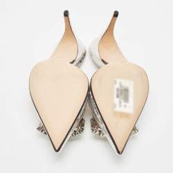 Pre Owned Sergio Rossi Silver Snakeskin Embossed Leather Crystal Embellished Mules Size 38