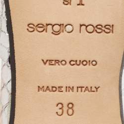 Pre Owned Sergio Rossi Silver Snakeskin Embossed Leather Crystal Embellished Mules Size 38