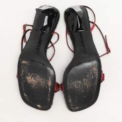 Sergio Rossi Red Leather and Python Ankle Strap Sandals Size 40