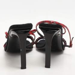 Sergio Rossi Red Leather and Python Ankle Strap Sandals Size 40