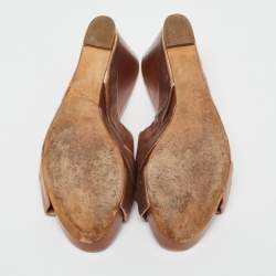 Pre Owned Sergio Rossi Rose Gold Leather Wedge Slide Sandals Size 40.5