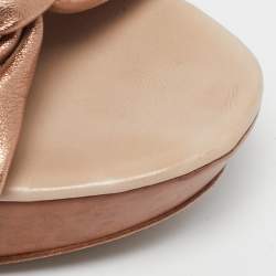 Pre Owned Sergio Rossi Rose Gold Leather Wedge Slide Sandals Size 40.5