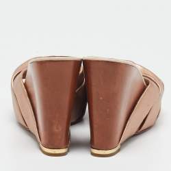 Pre Owned Sergio Rossi Rose Gold Leather Wedge Slide Sandals Size 40.5
