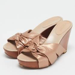 Pre Owned Sergio Rossi Rose Gold Leather Wedge Slide Sandals Size 40.5