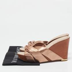 Pre Owned Sergio Rossi Rose Gold Leather Wedge Slide Sandals Size 40.5