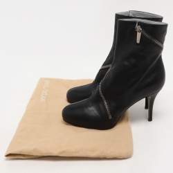 Sergio Rossi Black Leather Spiral Zip Ankle Heel Boots Size 40