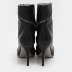 Sergio Rossi Black Leather Spiral Zip Ankle Heel Boots Size 40