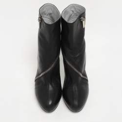Sergio Rossi Black Leather Spiral Zip Ankle Heel Boots Size 40