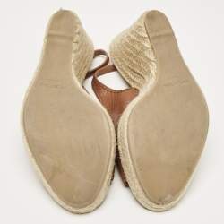 Sergio Rossi Brown Leather Espadrille Wedge Slingback Sandals Size 41