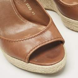 Sergio Rossi Brown Leather Espadrille Wedge Slingback Sandals Size 41