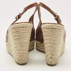 Sergio Rossi Brown Leather Espadrille Wedge Slingback Sandals Size 41