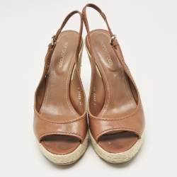 Sergio Rossi Brown Leather Espadrille Wedge Slingback Sandals Size 41