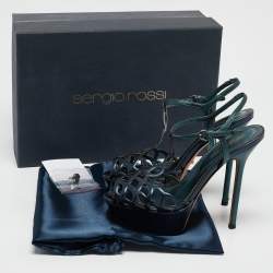 Sergio Rossi Metallic Blue/Green Cut Out Leather Platform Sandals Size 35