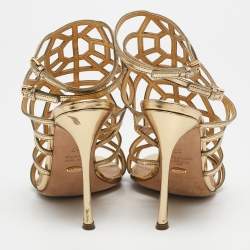 Sergio Rossi Gold Leather Cage Sandals Size 37