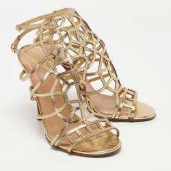 Sergio Rossi Gold Leather Cage Sandals Size 37