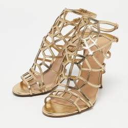 Sergio Rossi Gold Leather Cage Sandals Size 37