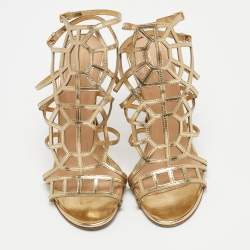 Sergio Rossi Gold Leather Cage Sandals Size 37