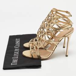 Sergio Rossi Gold Leather Cage Sandals Size 37