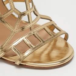 Sergio Rossi Gold Leather Cage Sandals Size 37