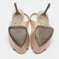 Sergio Rossi Beige Patent Leather Peep Toe Platform Slingback Pumps Size 36.5