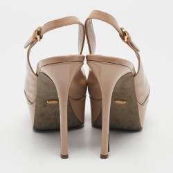 Sergio Rossi Beige Patent Leather Peep Toe Platform Slingback Pumps Size 36.5