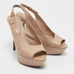 Sergio Rossi Beige Patent Leather Peep Toe Platform Slingback Pumps Size 36.5